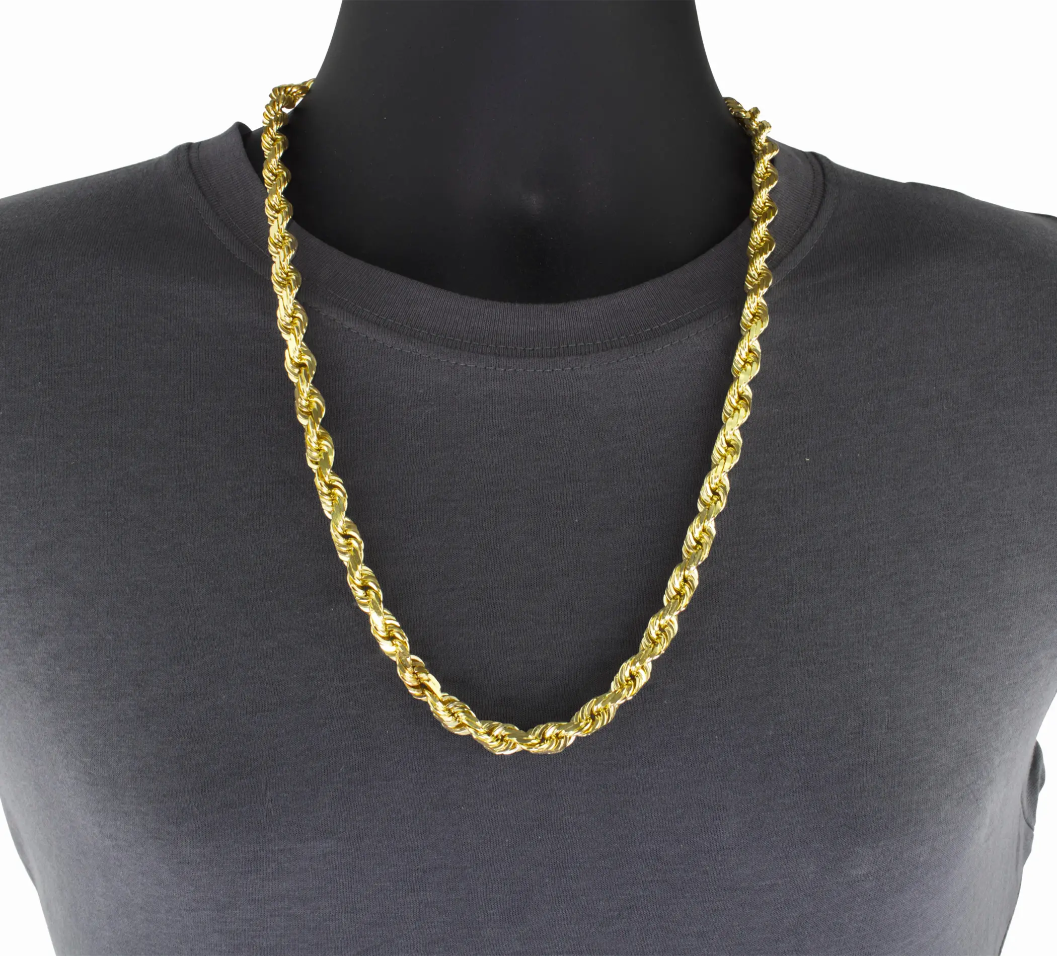 10k Real Yellow Gold Solid Wide 10mm Diamond Cut Rope Chain Necklace ...