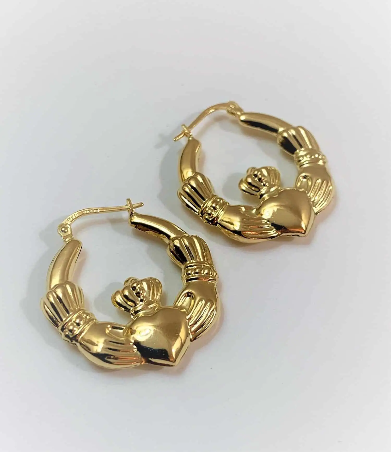 10K Yellow Gold Irish Claddagh Hoop Earrings, 1 Diameter, 2.65 Grams ...