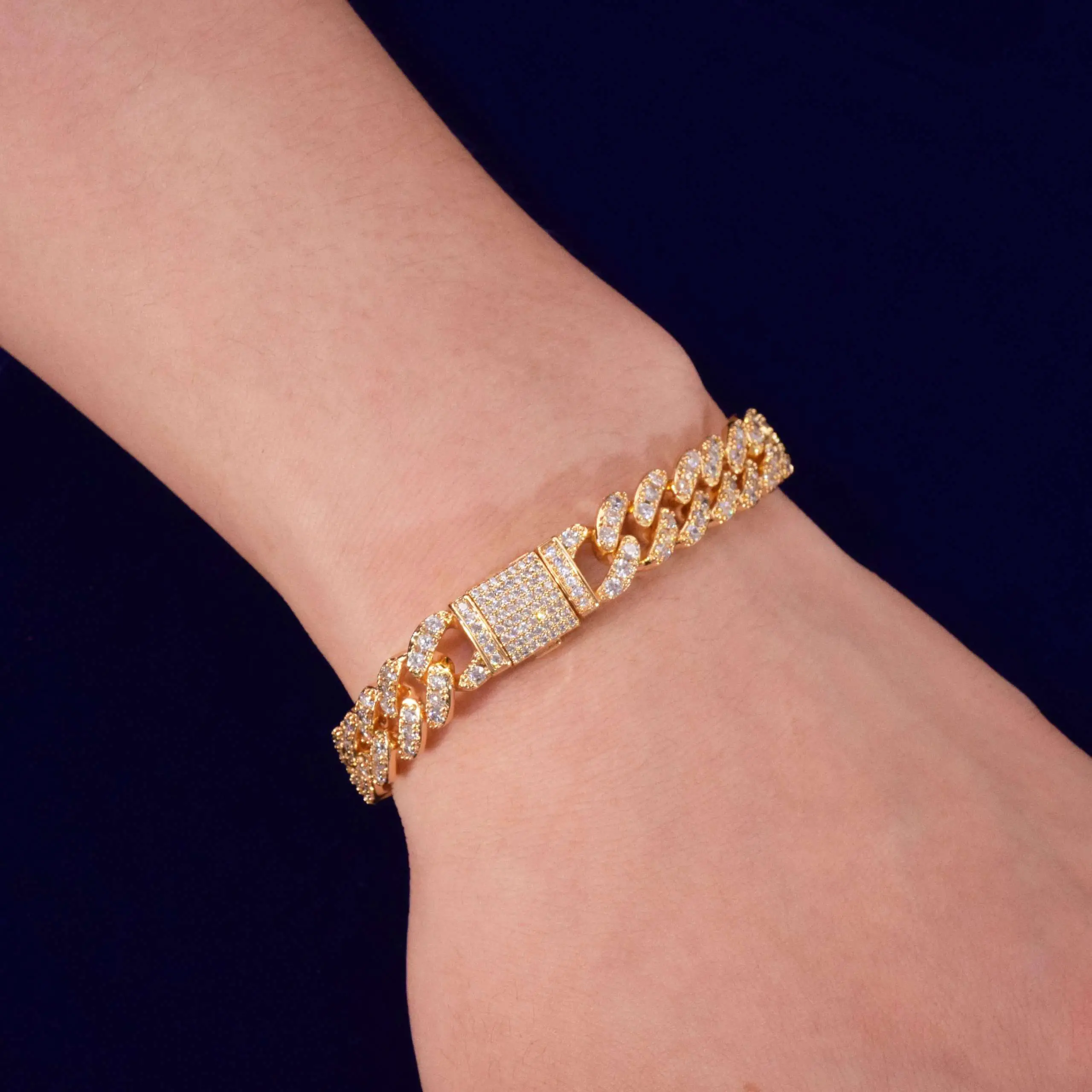 10mm Gold shiny hip hop Bracelet Bling Women Jewelry AAAA Zircon Charm ...