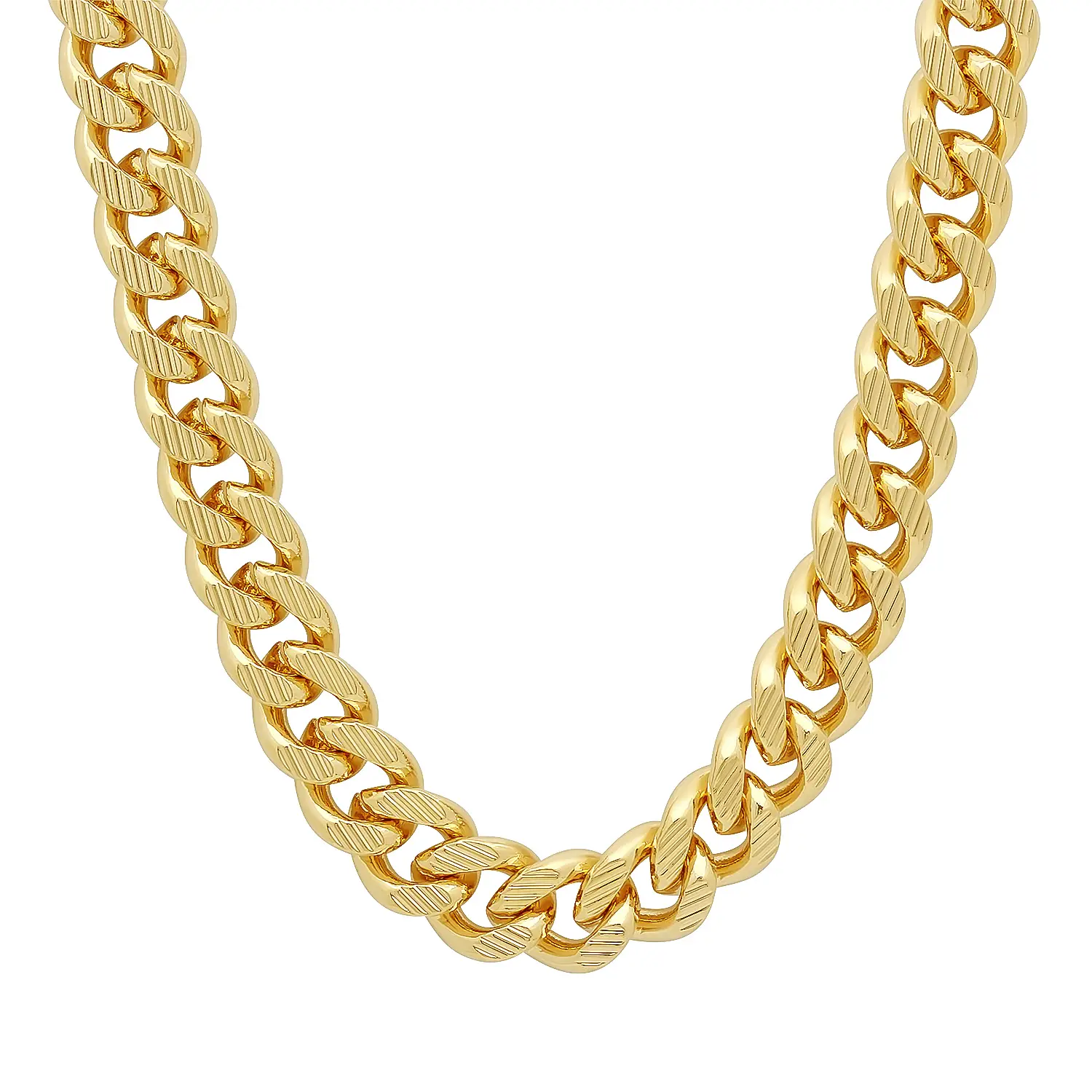 11mm 14k Gold Plated Grooved Cuban Link Curb Chain