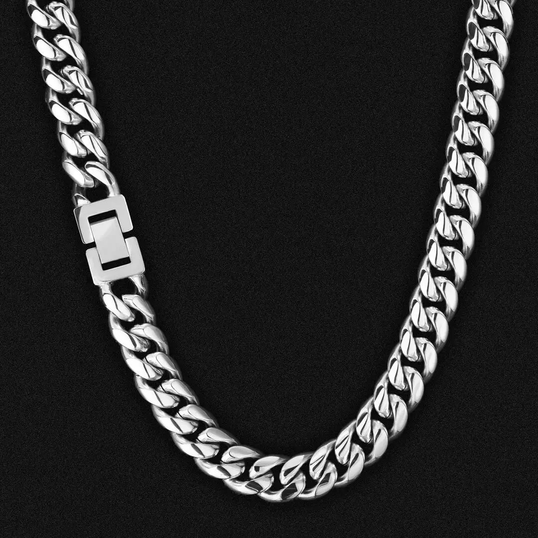 12mm Miami Cuban Link Chain in White Gold for Men
