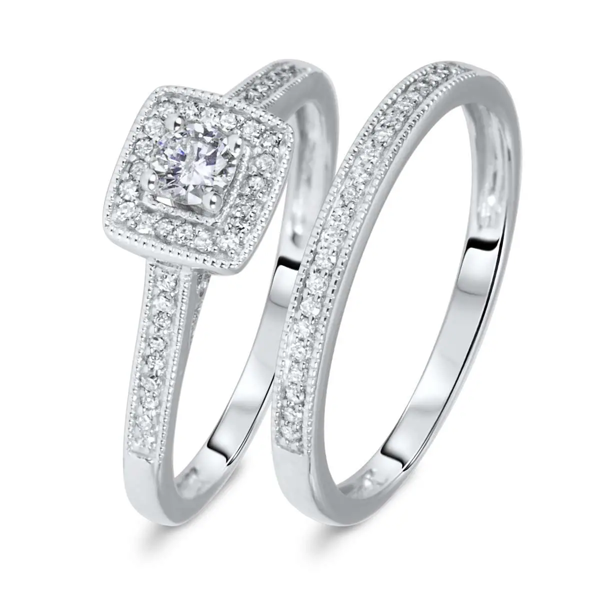 1/3 CT. T.W. Round Cut Diamond Ladies Bridal Wedding Ring Set 14K White ...