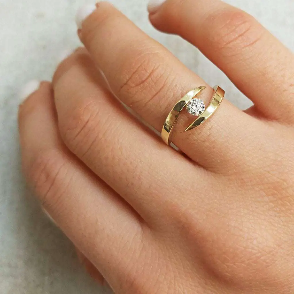 1/4 carat Round Diamond 14K Yellow Gold Engagement Ring  Shiree Odiz