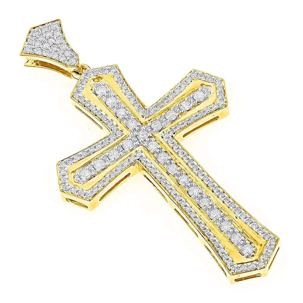 14K Gold Designer Diamond Cross Pendant for Men by Luxurman 2.5ct