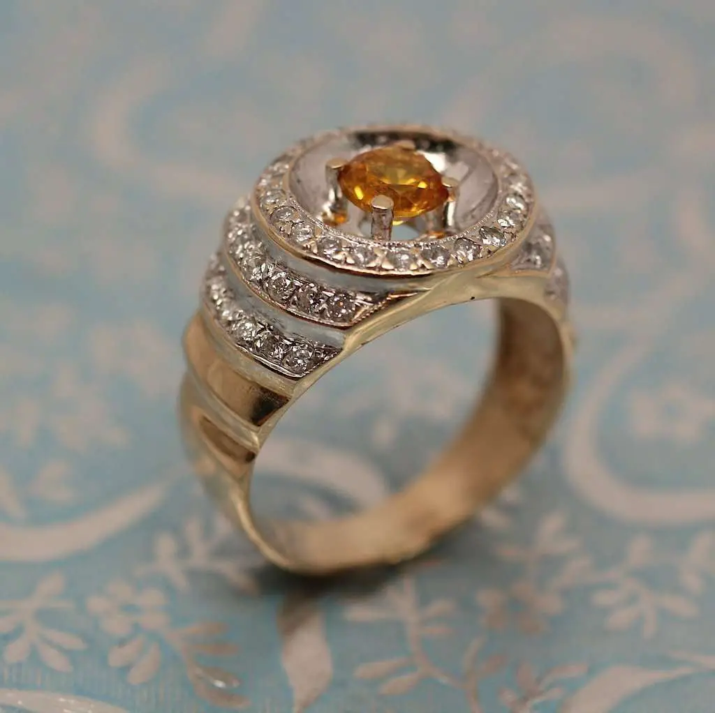 14K Gold Gents Ring with Yellow Sapphire  Pippin Vintage ...