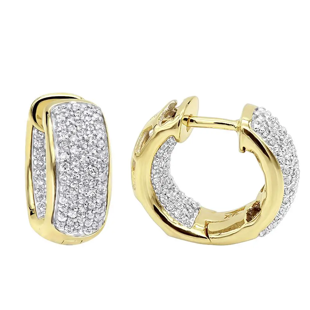 14K Gold Huggies Small Inside Out Diamond Hoop Earrings 0.7ct