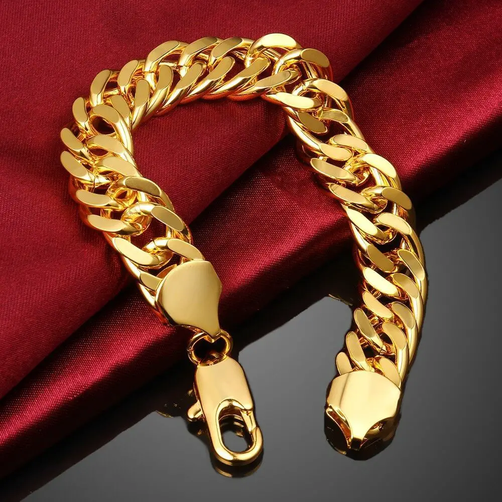 14k Gold Plated Mens Cuban Link Bracelet High Quality