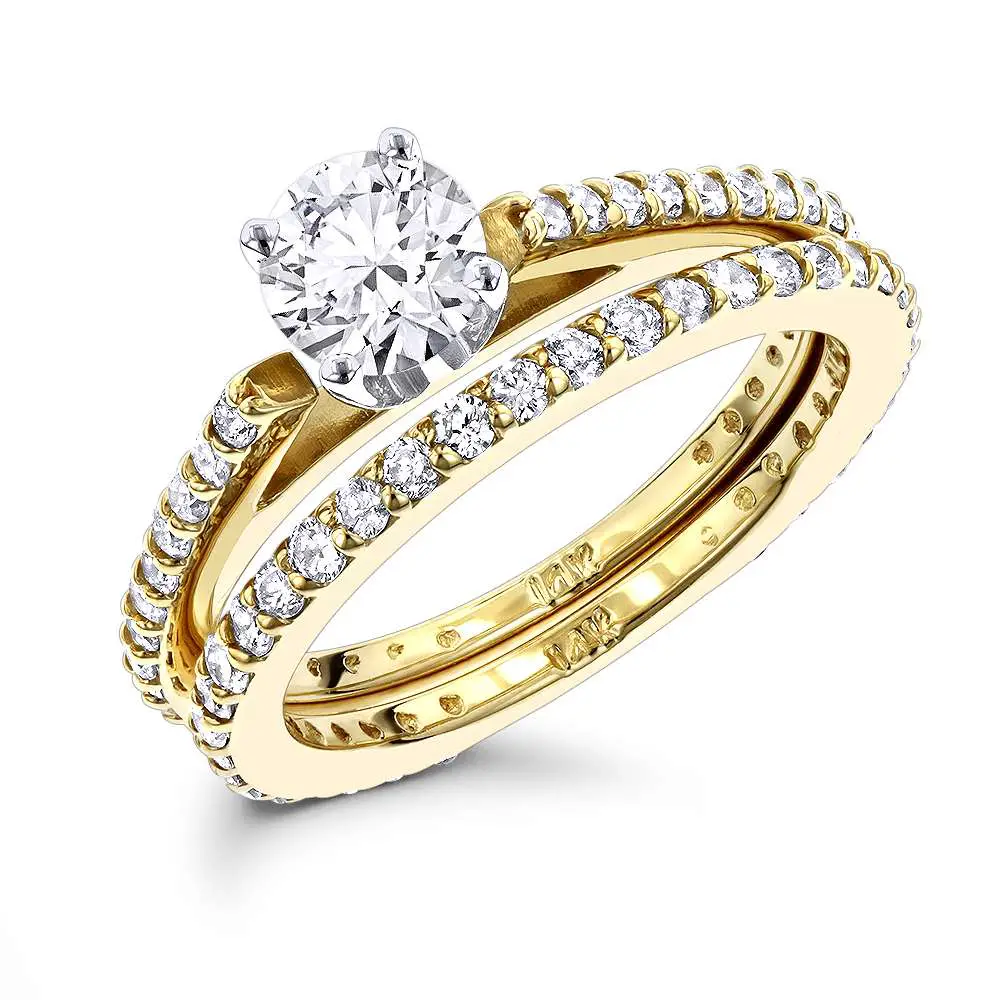 14K Gold Round Diamond Designer Engagement Ring Set with Band 1.19ct 008535