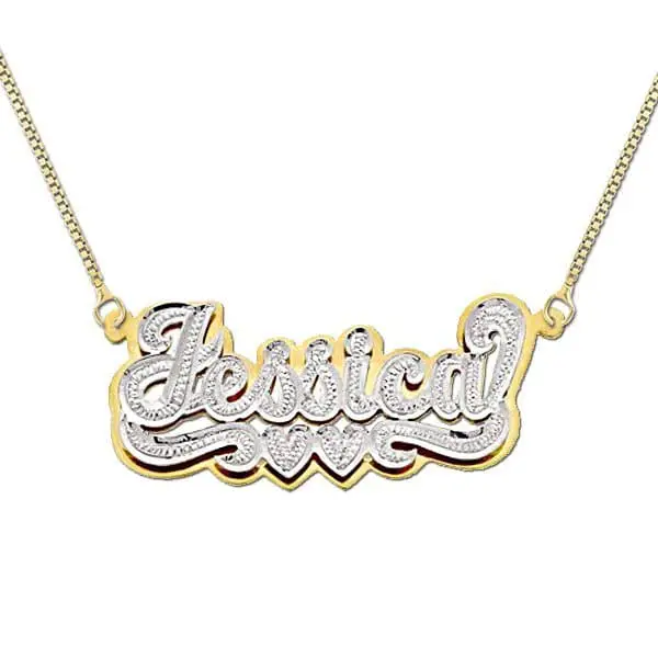 14K Gold " Script"  Diamond Name Necklace with Box Chain