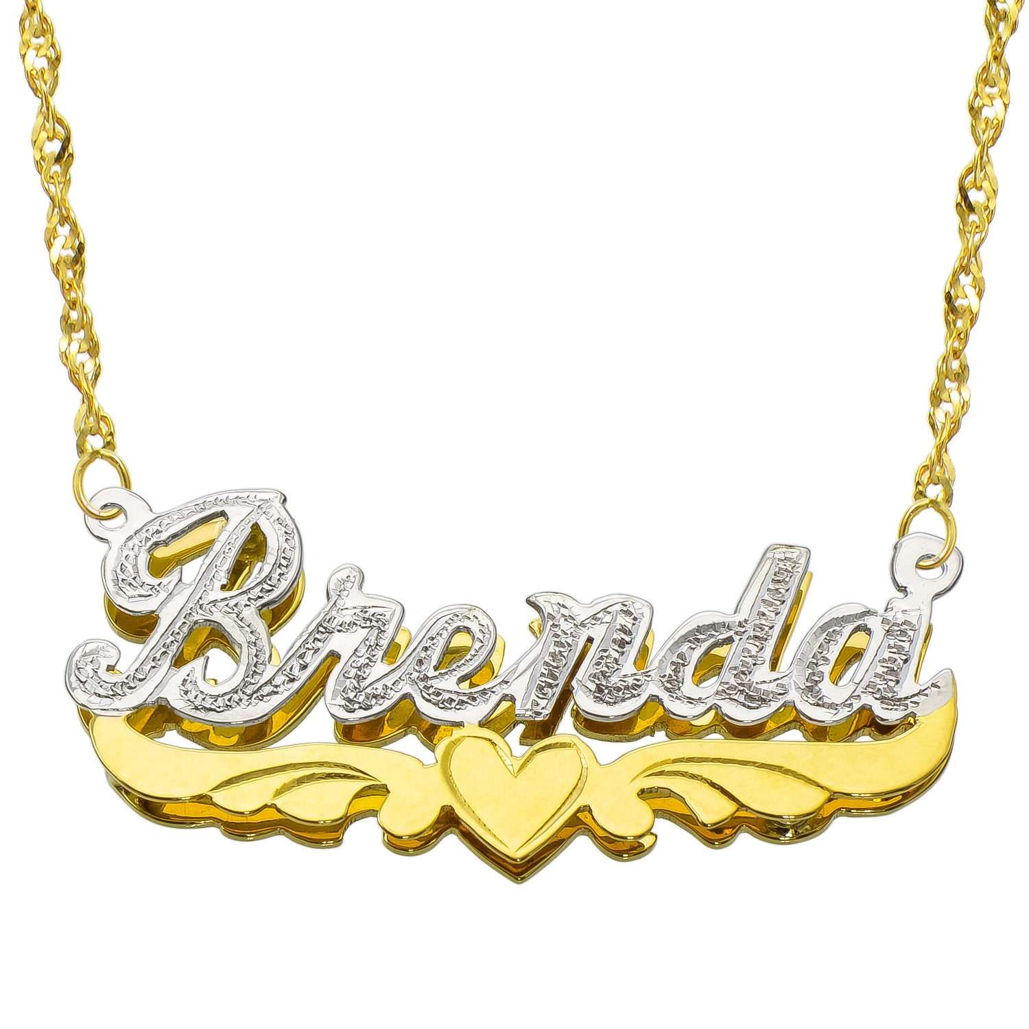 14K Two Tone Gold Personalized Double Plate 3D Name Necklace