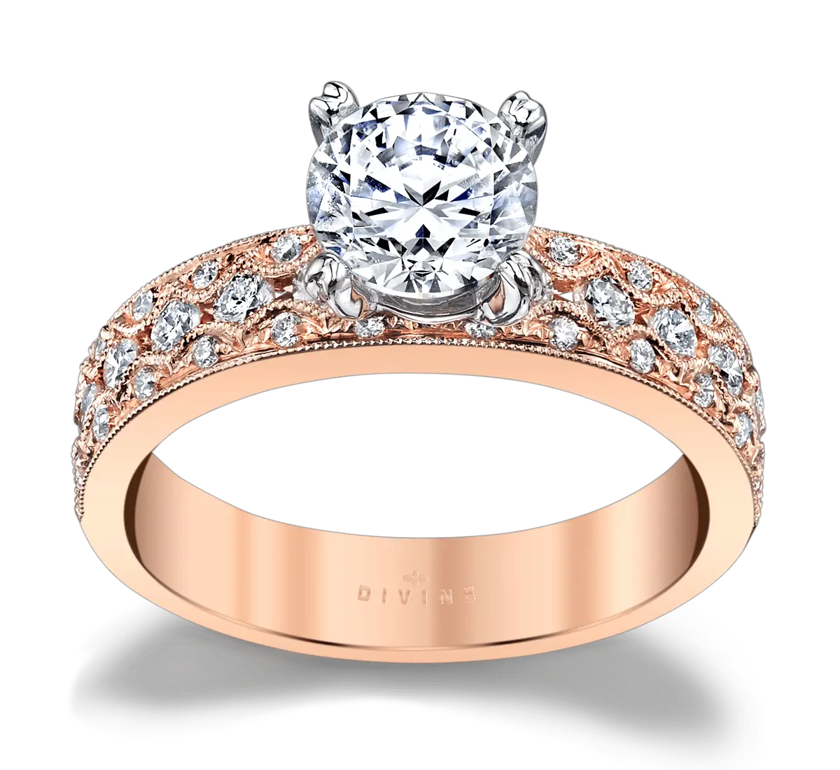 14K White And Rose Gold Engagement Ring Setting 1/2 Cttw.