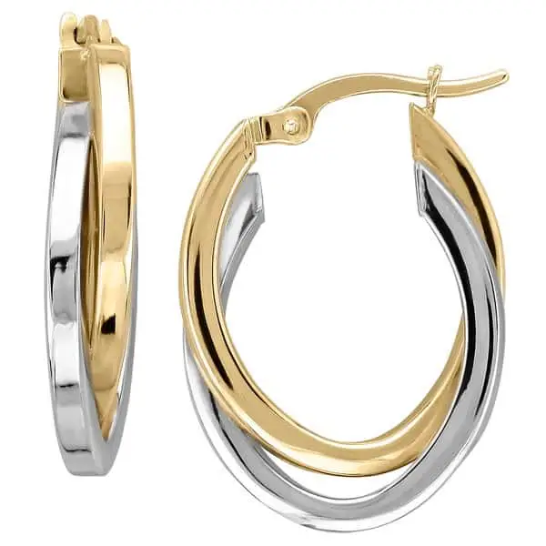14k White and Yellow Gold Overlapping Hoop Earrings (As Is Item ...