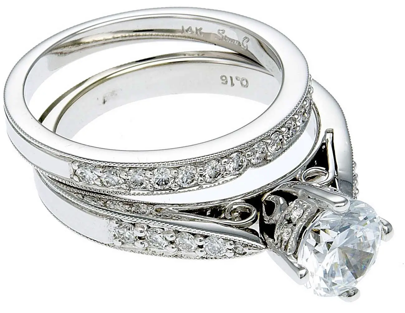 14K White Gold Diamond Engagement Ring &  Band