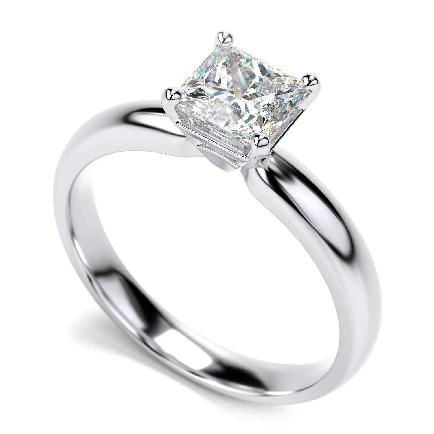 14K White Gold Diamond Princess Cut Solitaire Engagement Ring, .44 ct I ...