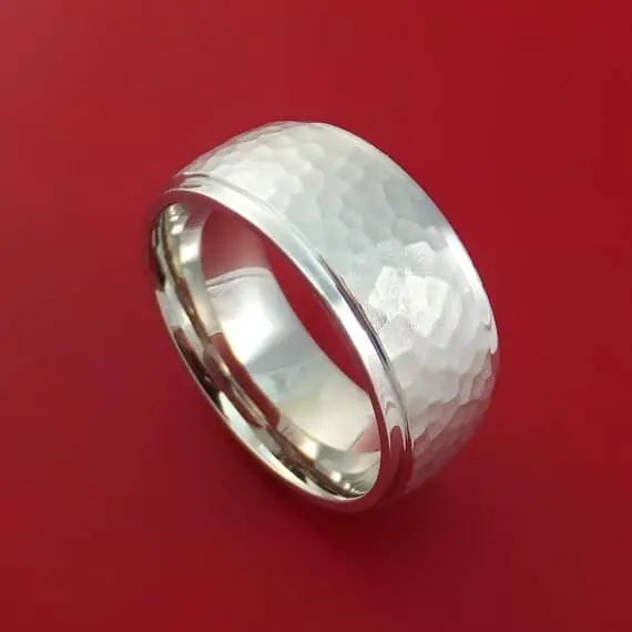 14K White Gold Hammered Ring Custom Made to Any Size Wedding