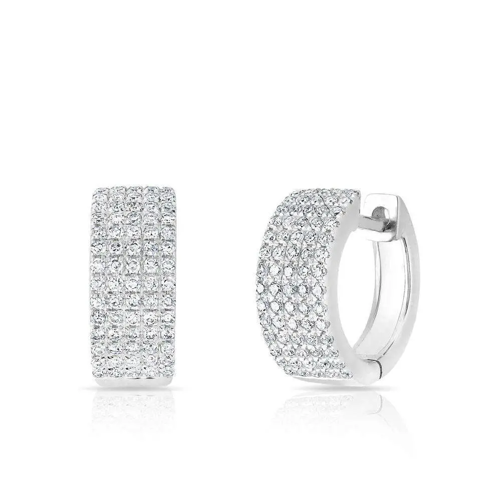14k White Gold Pave Diamond Huggie earrings