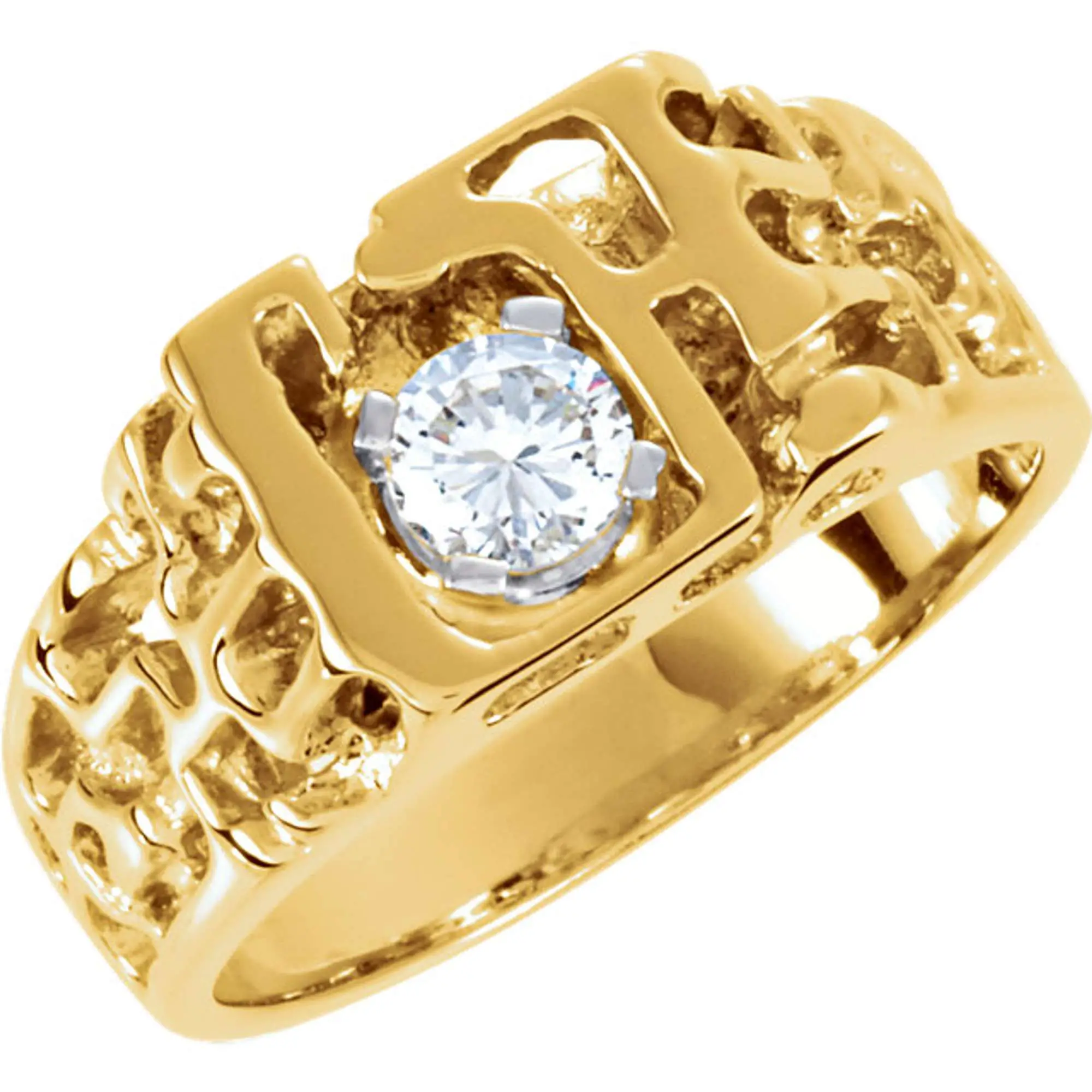 14k Yellow Gold Mens Nugget Solitaire Diamond Ring Band 1/2 ctw ...