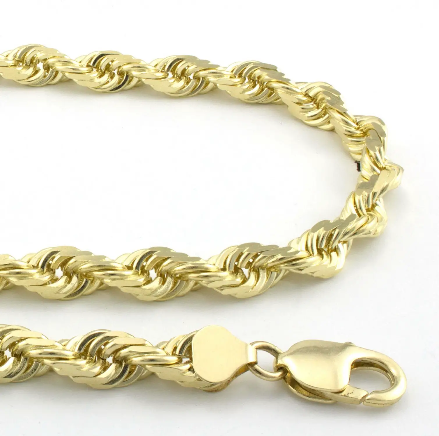 14k Yellow Gold Solid Mens 8mm Diamond Cut Rope Chain Necklace Lobster ...