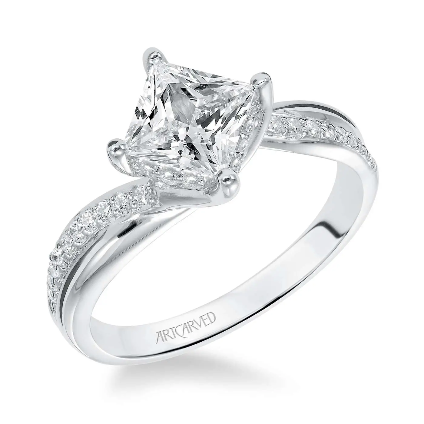 14kt White Gold and Square Diamond Engagement Ring by ArtCarved