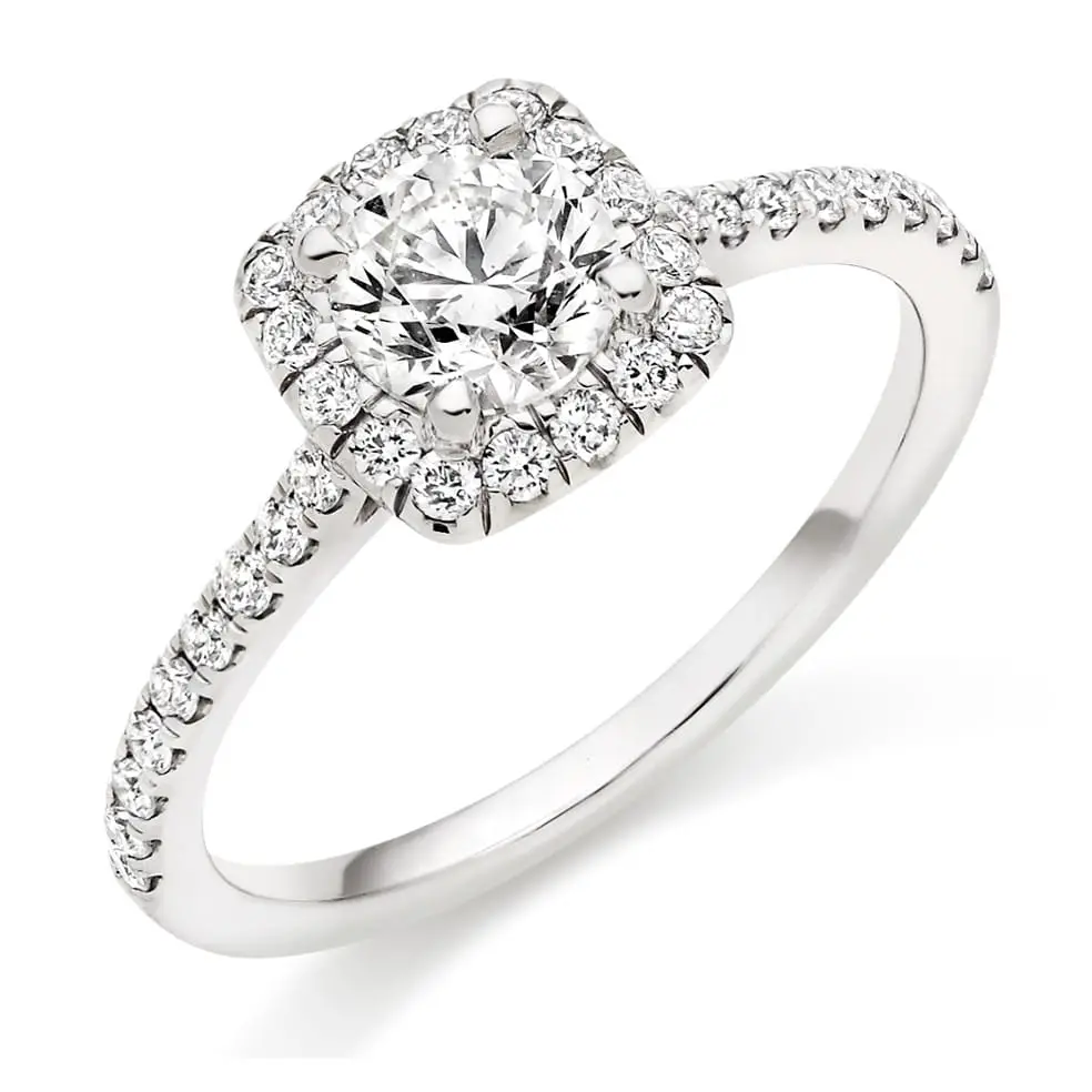 18ct White Gold &  Diamond Halo Engagement Ring