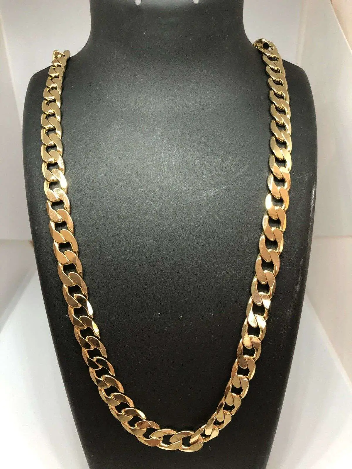 18k Mens Luxury Gold Filled Solid Curb Cuban Necklace Chain 24"  10mm ...
