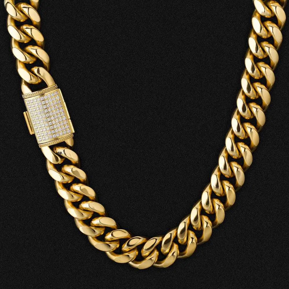 18mm Iced Miami Cuban Link Chain 18K Gold Plated  krkc& co