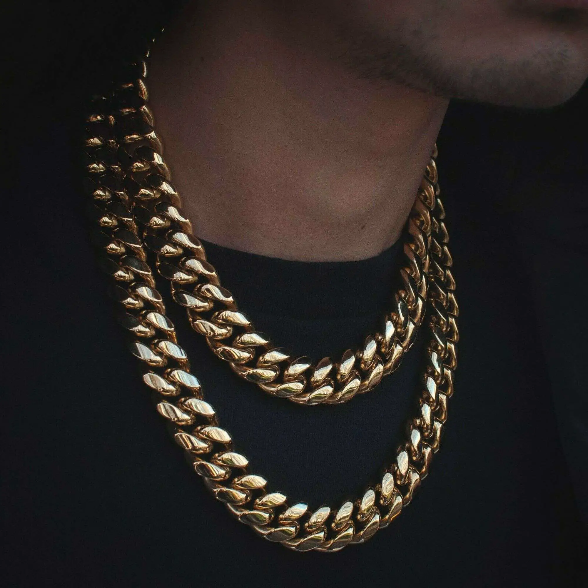 18mm Menâs Miami Cuban Link Chain Real 18k Gold Solid Thick Necklace ...