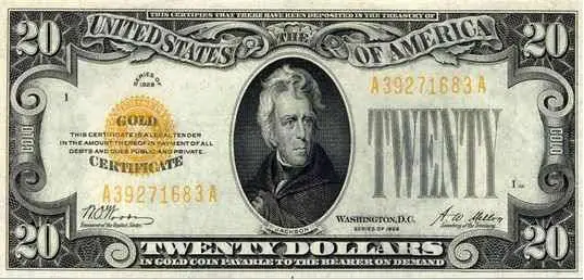 $20 Dollar Gold Certificate. This is when the paper money ...