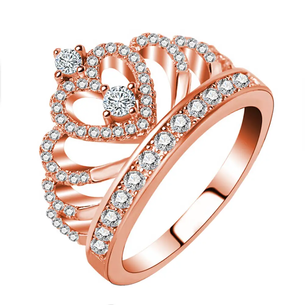 2017 New Luxury Female Crown ring Zircon rose gold color Engagement ...