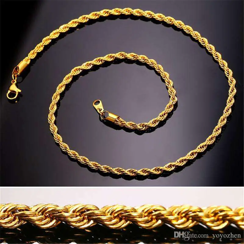 2021 18K Real Gold Plated Stainless Steel Rope Chain ...