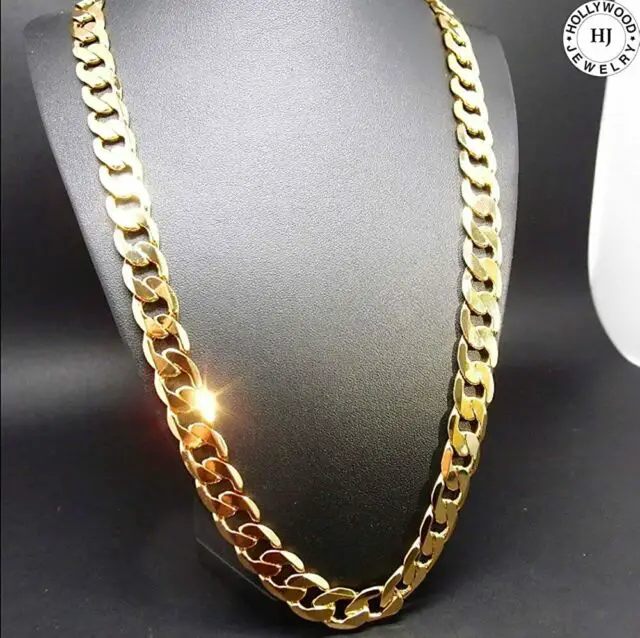 22 Inch 14k Gold Chain Cuban Necklace Men 9mm Link Tarnish Resistant ...