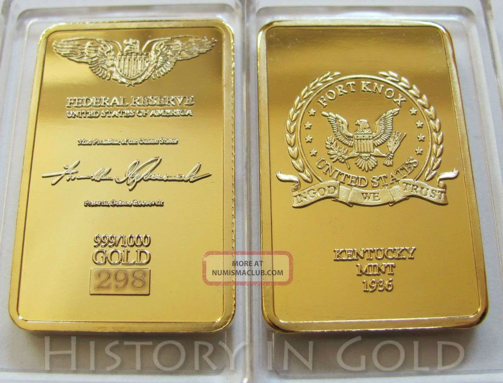24k Gold Plated Bar Fort Knox Federal Reserve 1936 Usa ...