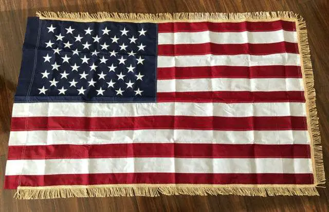 3x5 FT US American Nylon Embroidered Flag USA Indoor Gold Fringe With ...
