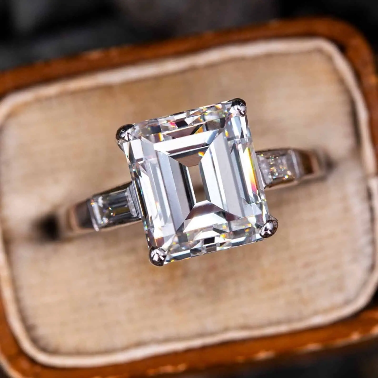 4.00 CT Emerald Cut Moissanite Engagement Ring 14K Solid Gold