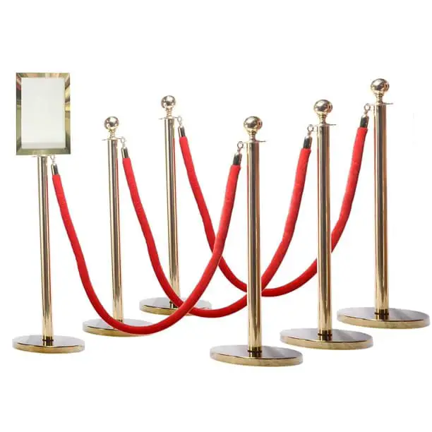 6 Gold Crown Rope Stanchions + 4 Red Velour Ropes + 1 Portrait Sign ...