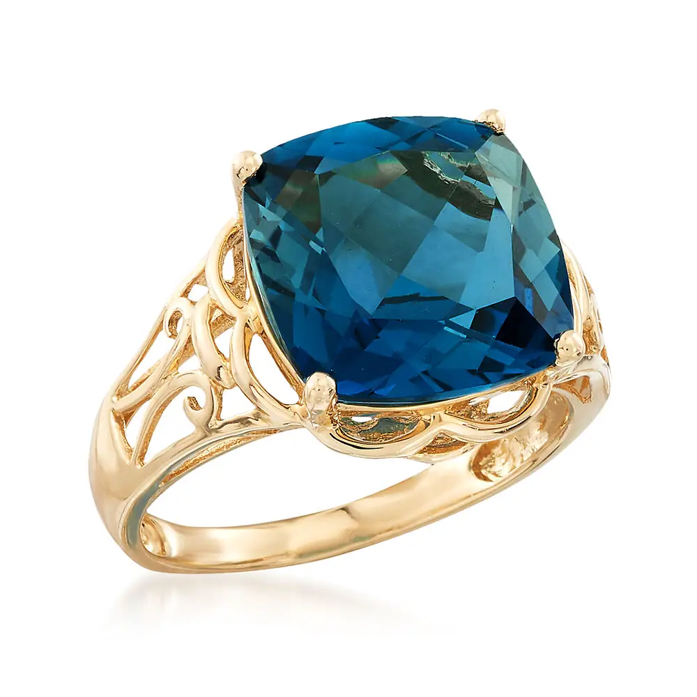 8.00 Carat London Blue Topaz Ring in 14kt Yellow Gold