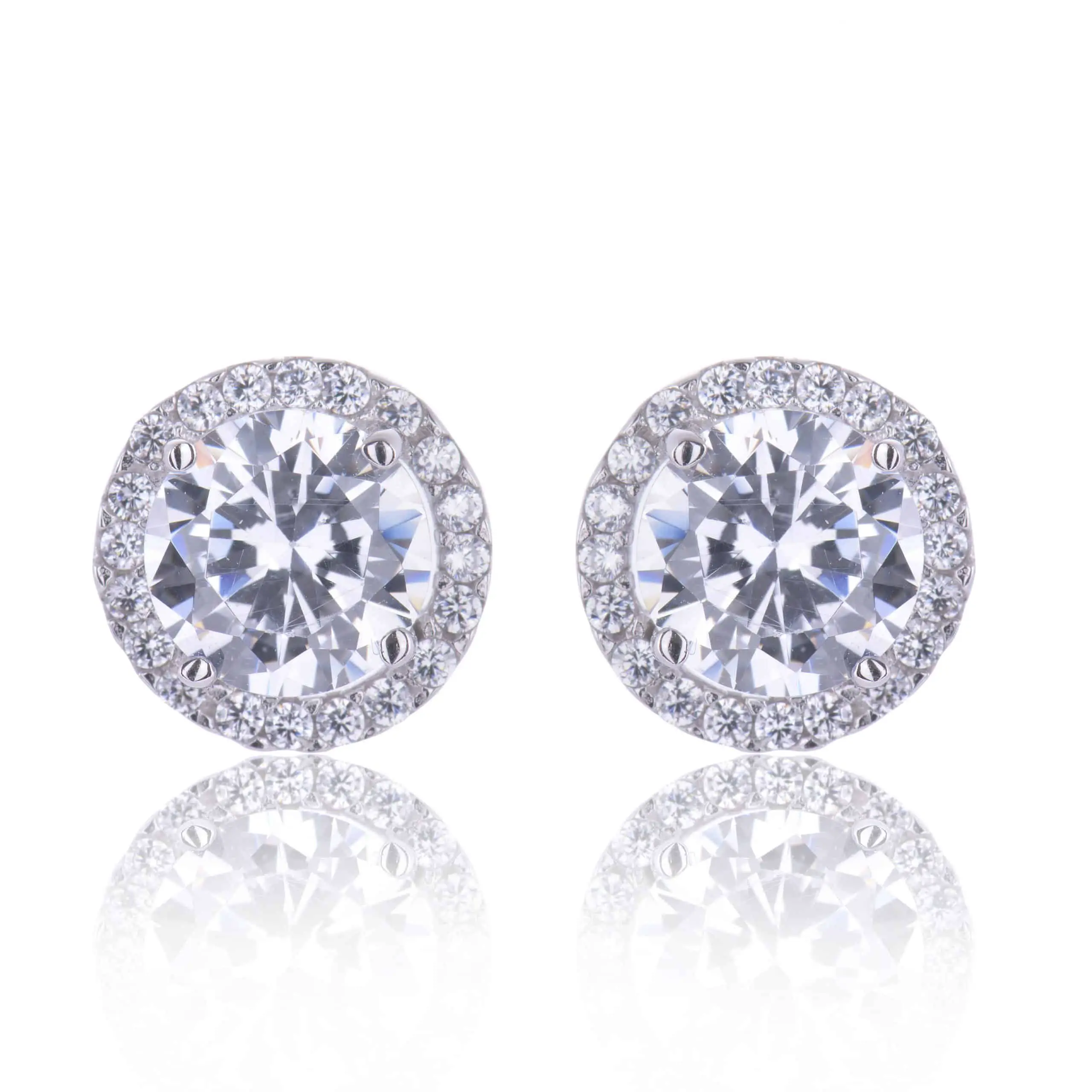 9ct White Gold Brilliant Cut Cubic Zirconia Halo Stud Earrings