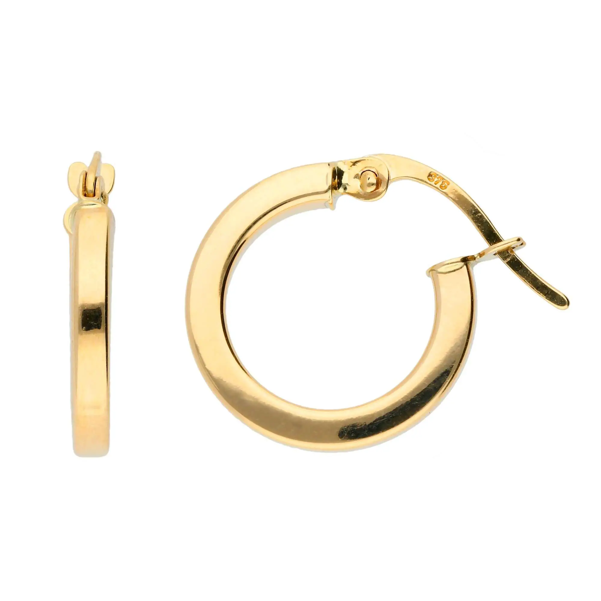 9ct Yellow Gold 14mm Square Edged Small Hoop Earrings ...