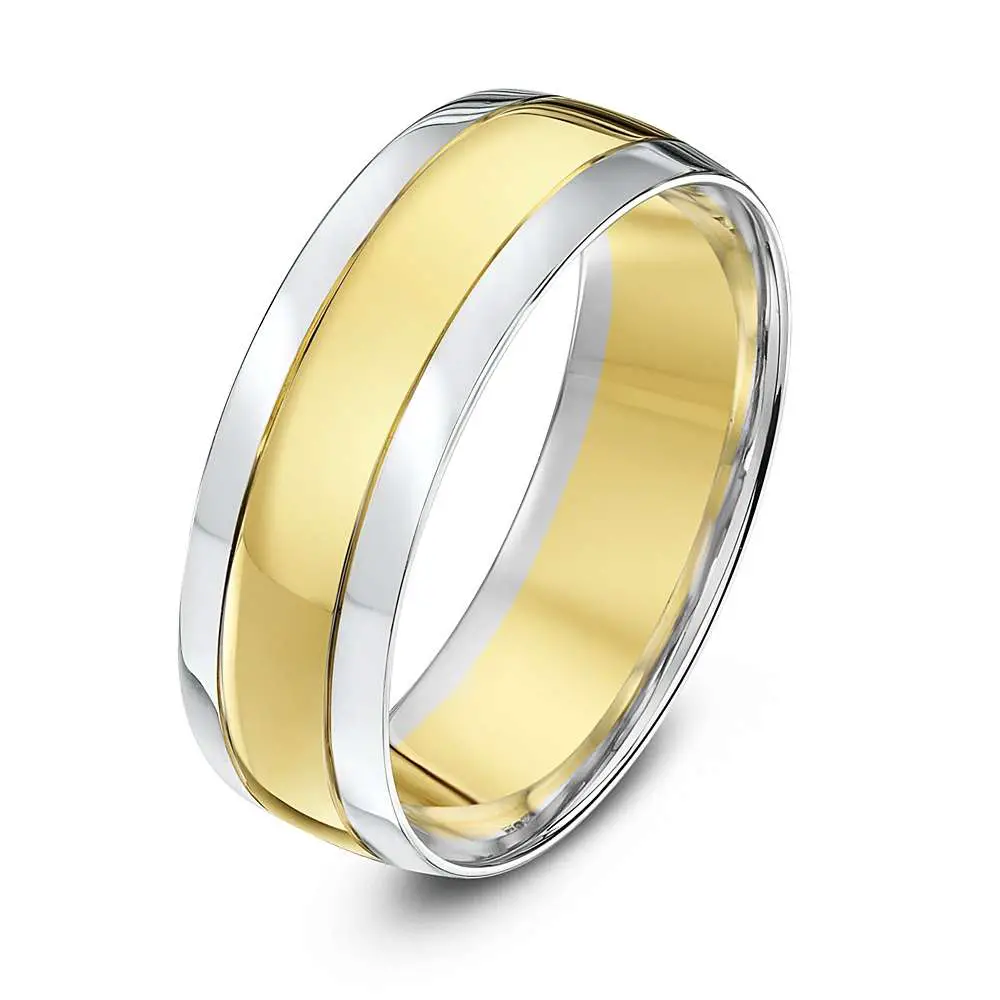 9kt White &  Yellow Gold Court Grooved 7mm Wedding Ring