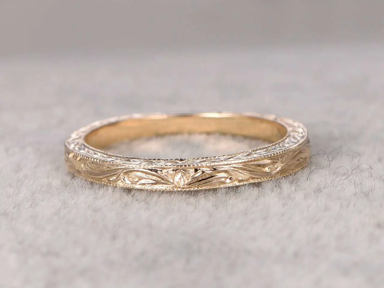 Antique Wedding Band Solid 14k Yellow Gold Filigree Flower ...
