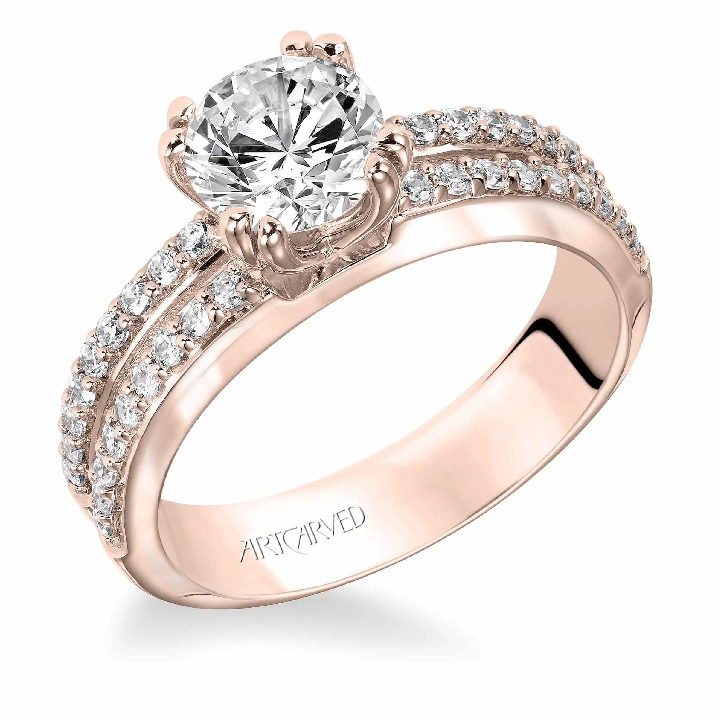 ArtCarved Split Shank Rose Gold Diamond Engagement Ring. Designer ...