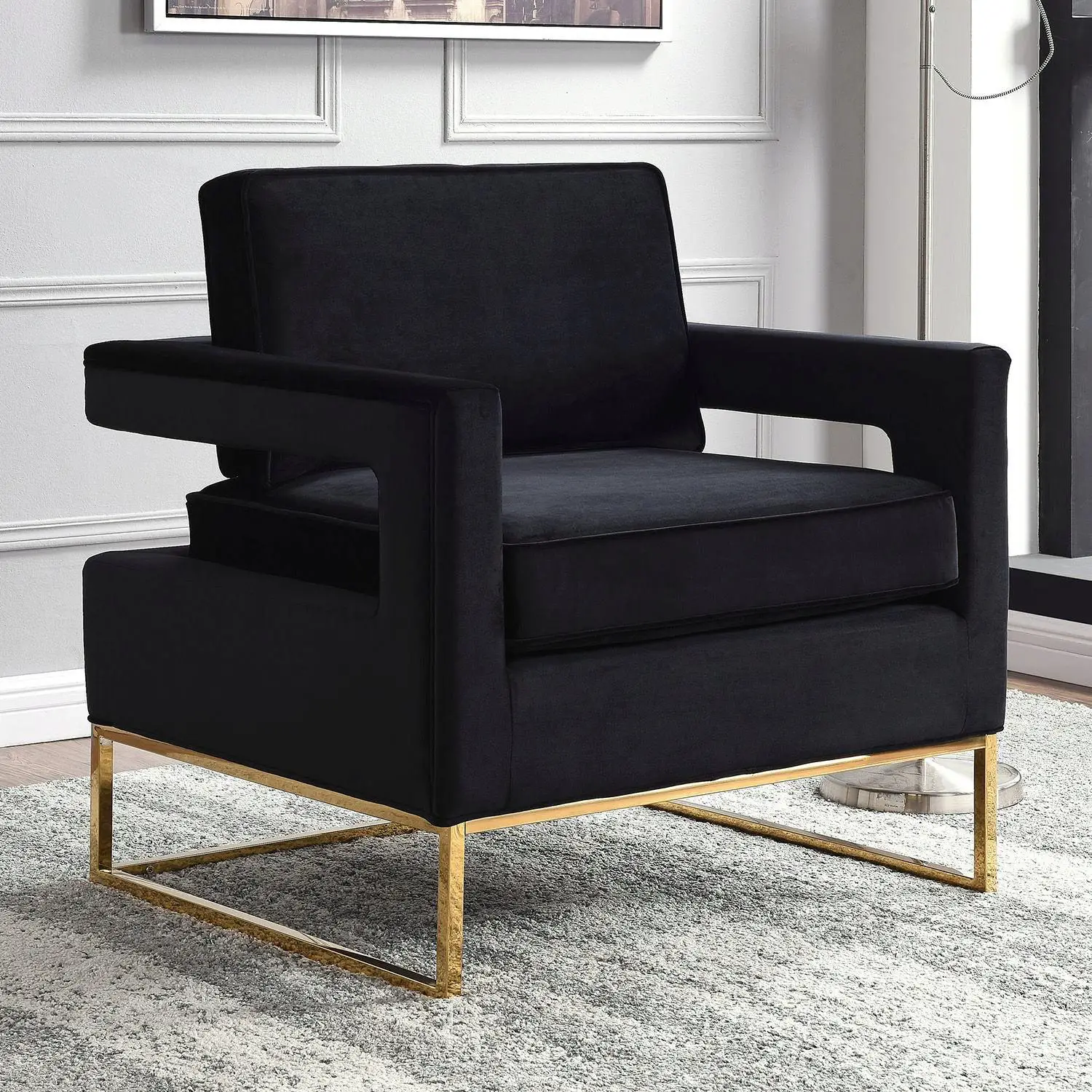 Black Velvet Gold Steel Base Accent Chairs 2Pcs Meridian Furniture 511 ...