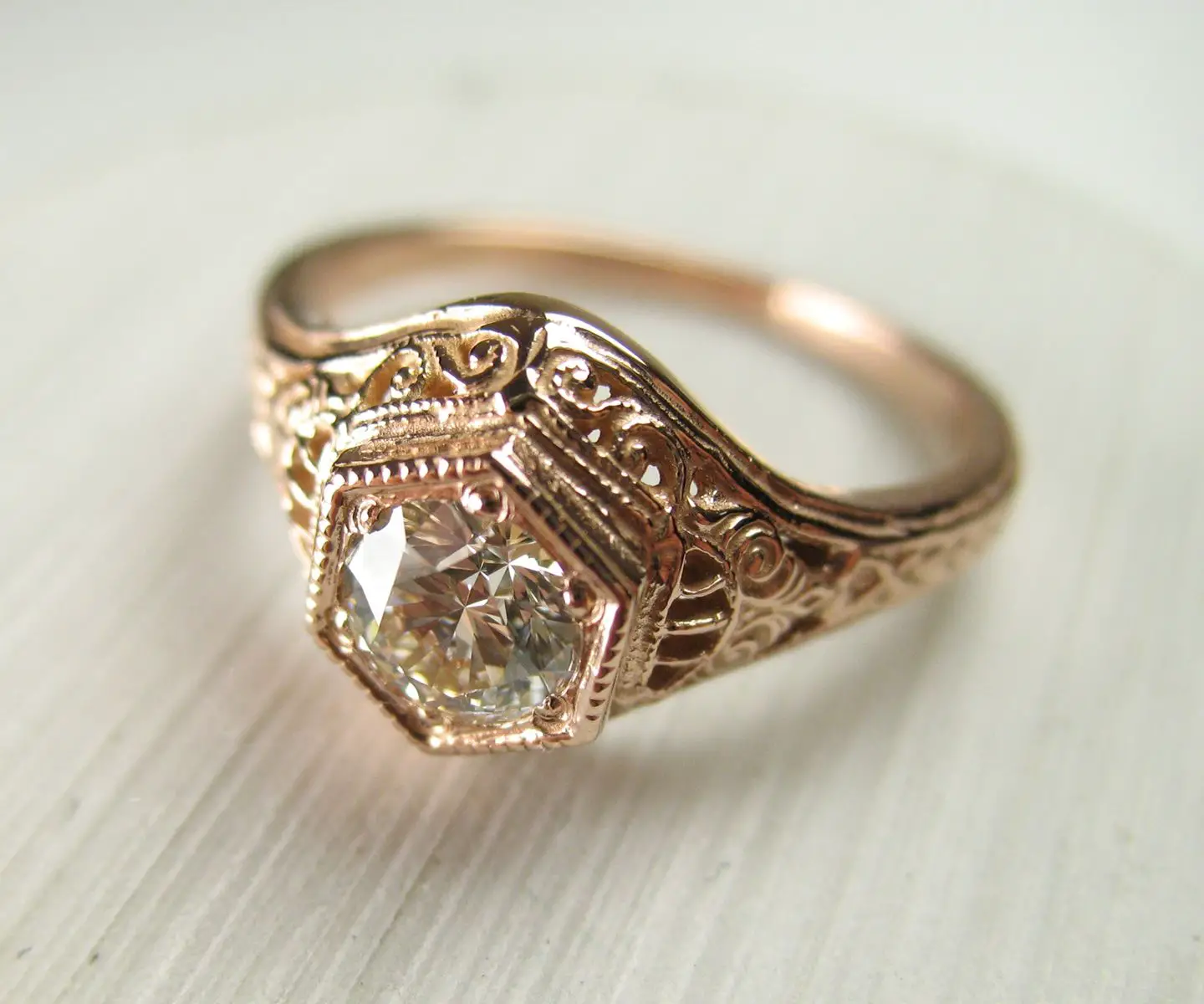 Buy a Hand Crafted Filigree Antique Vintage Engagement Diamond Ring ...