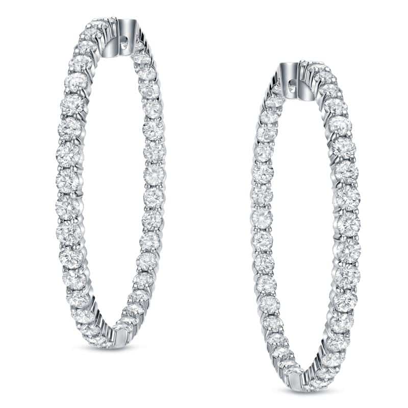 Certified 14K White Gold Extra Large Round Diamond Hoop Earrings 14.50 ...