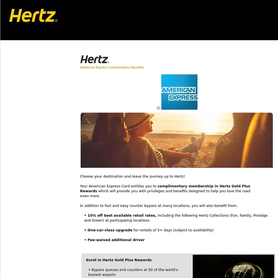 Complimentary Hertz Gold Plus Rewards Status @ AmEx