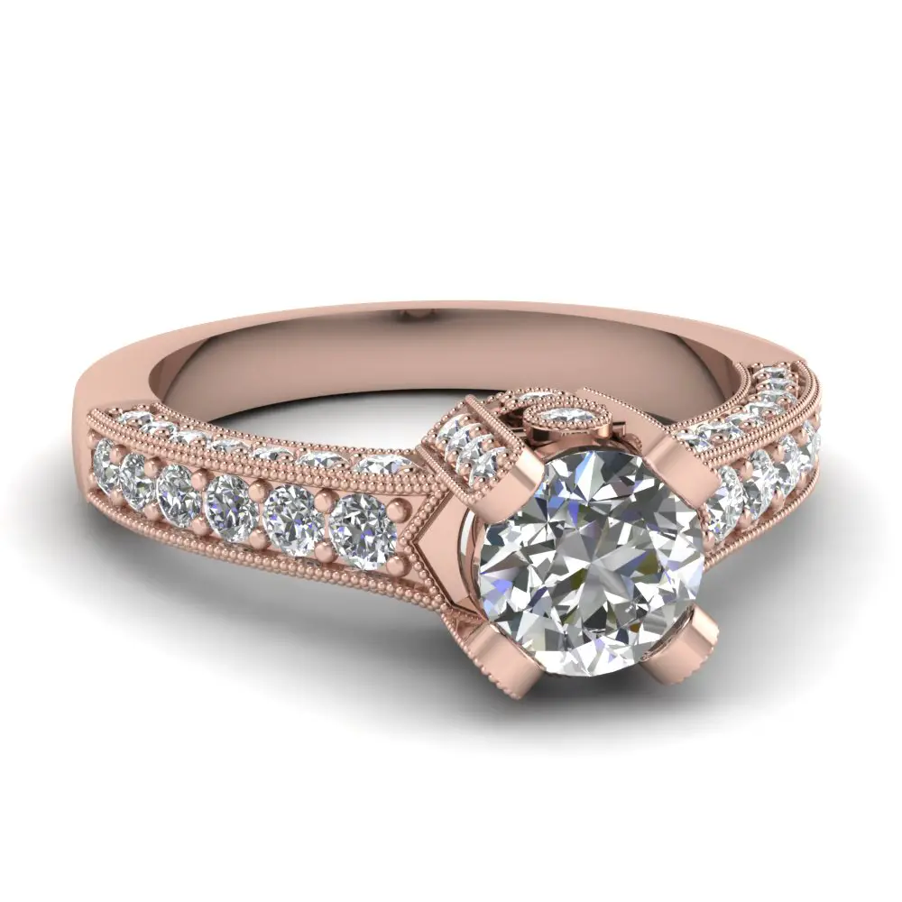 Crown Diamond Antique Vintage Engagement Ring In 18K Rose Gold ...