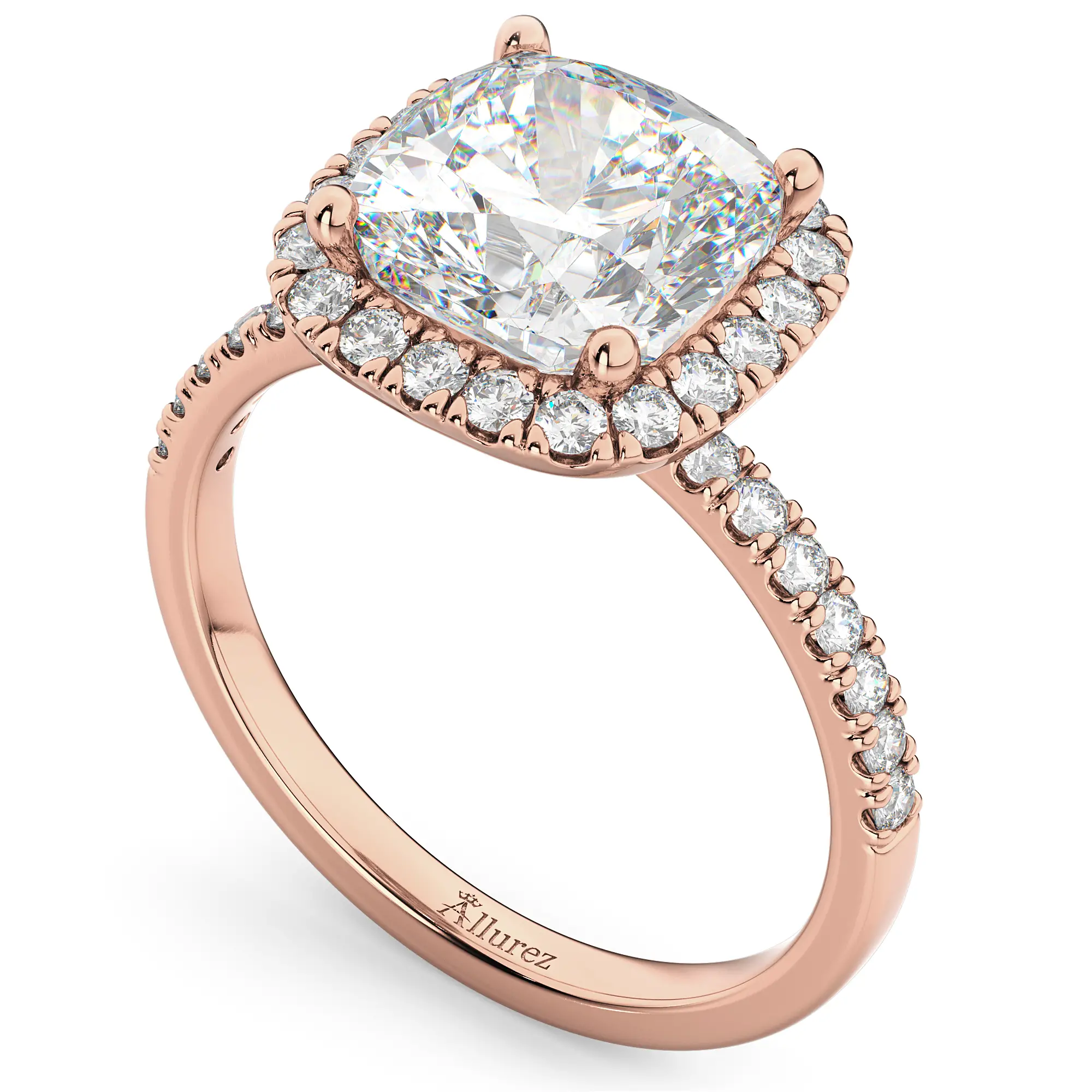 Cushion Cut Halo Diamond Engagement Ring 14k Rose Gold 2.55ct