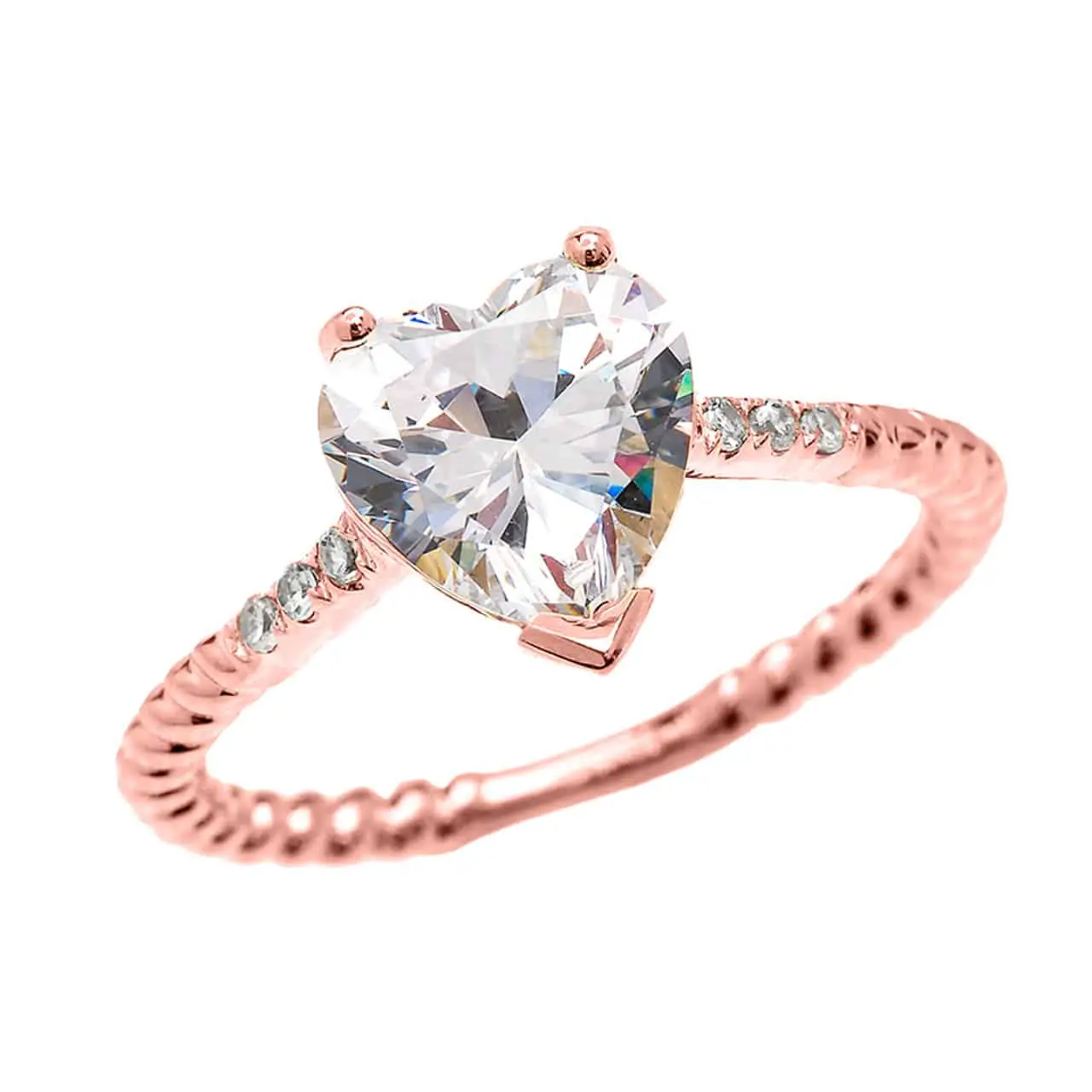 Dainty Rose Gold 3 Carat Heart Cubic Zirconia Solitaire Rope Design ...