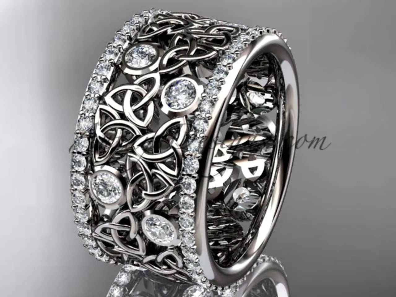 Diamond Wide Wedding Band White Gold Celtic Ring CT7507B