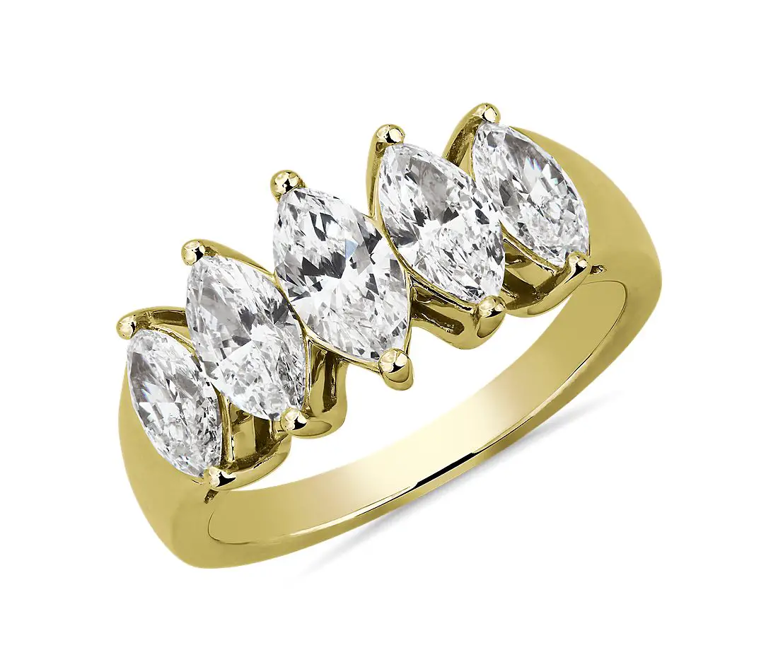 Five Stone Graduated Marquise Diamond Anniversary Ring in 14k Yellow ...